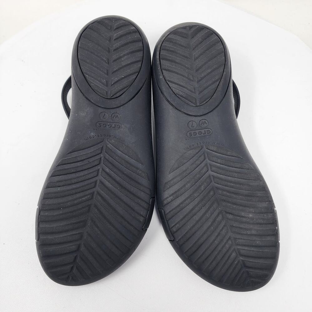 Crocs Serena Sexi Sandals Women 7 Black with Silver Diamond T-Strap Comfort - Picture 9 of 12